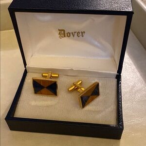 Elegant Gold and Black Cuff Links with Gemstone Inlay